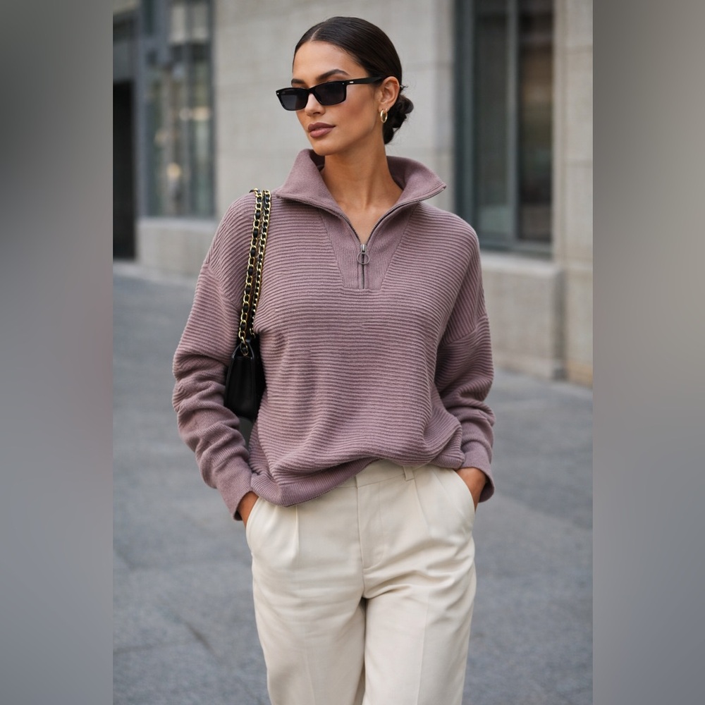 Zanzea Women's Mauve Half-Zip Sweatshirt